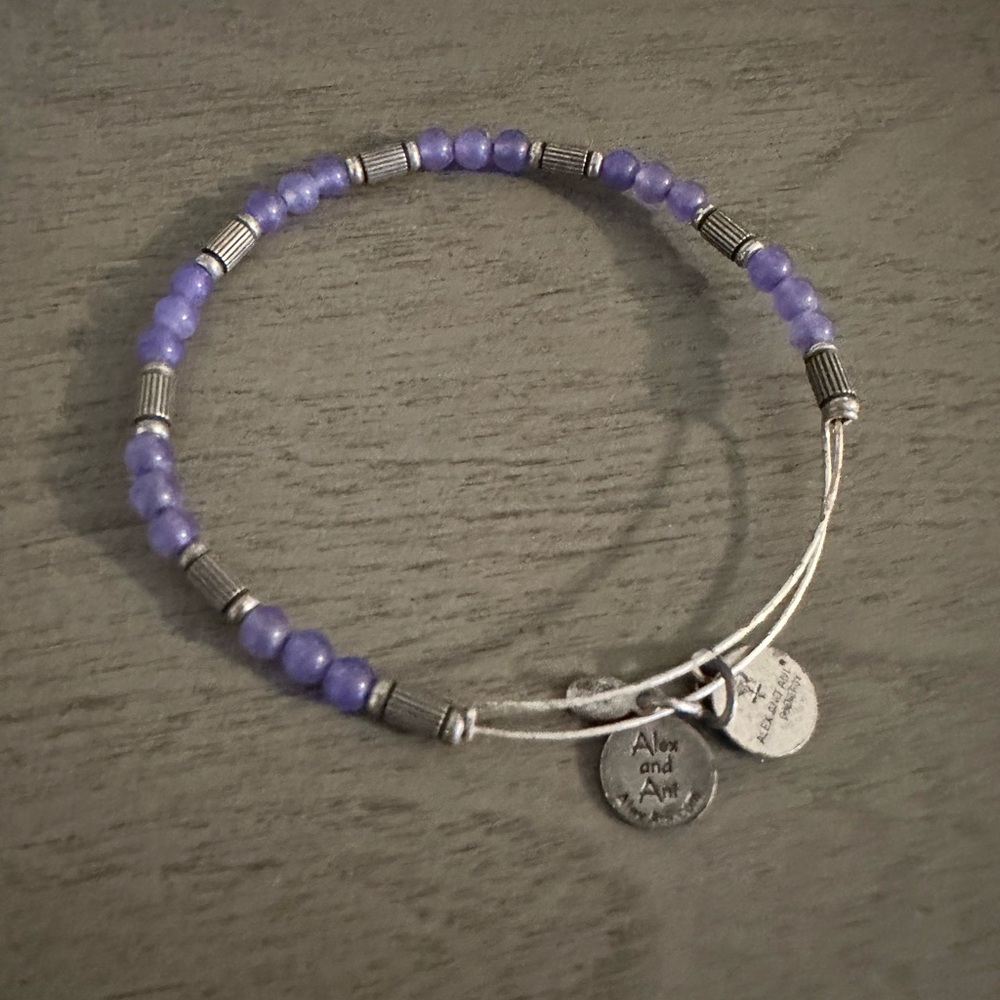 Alex and Ani purple and silver beaded bangle bracelet